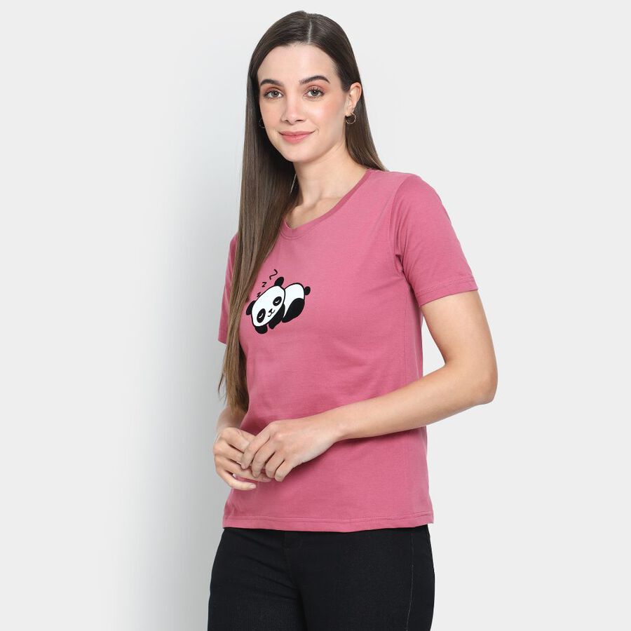 Ladies' Cotton Round Neck T-Shirt, Purple, large image number null